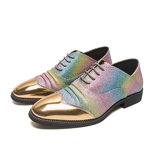 Herren-Oxfordschuhe aus glänzendem Kunstleder in Regenbogenfarben, trendiges Schnürdesign für Hochzeiten und besondere Anlässe Image