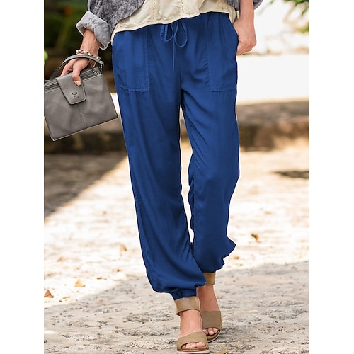 Damen Jogginghose Hose Freizeithose Urlaub Mode Streetwear Volle Länge Hohe Taille Einfach Kordelzug Tasche Elastischer Bund Bequem Unelastisch Hohe Elastizität Täglich Urlaub Straße Blau Schwarz Image
