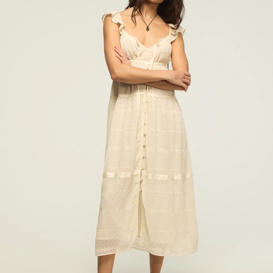 Lucky Brand Easy Tiered Button Through Maxi Dress - Women's Clothing Dresses Maxi Dress in Cream, Size XL
