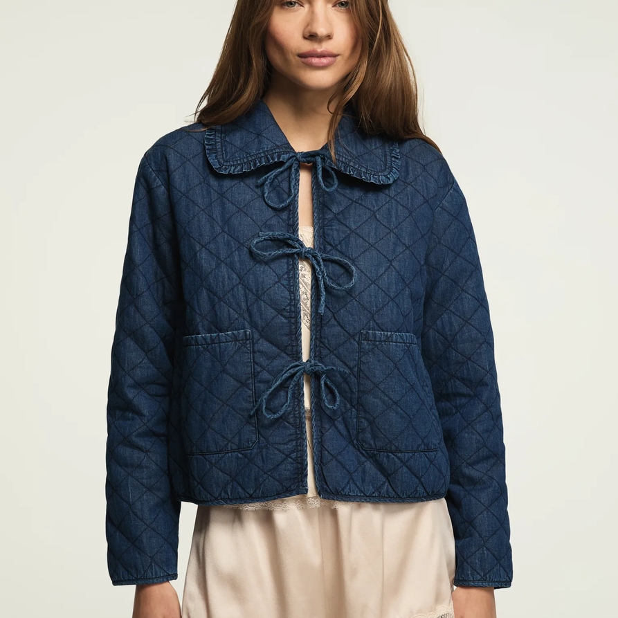 Lucky Brand Quilted Peter Pan Collar Jacket - Women's Clothing Outerwear Jackets Coats in Navy, Size L