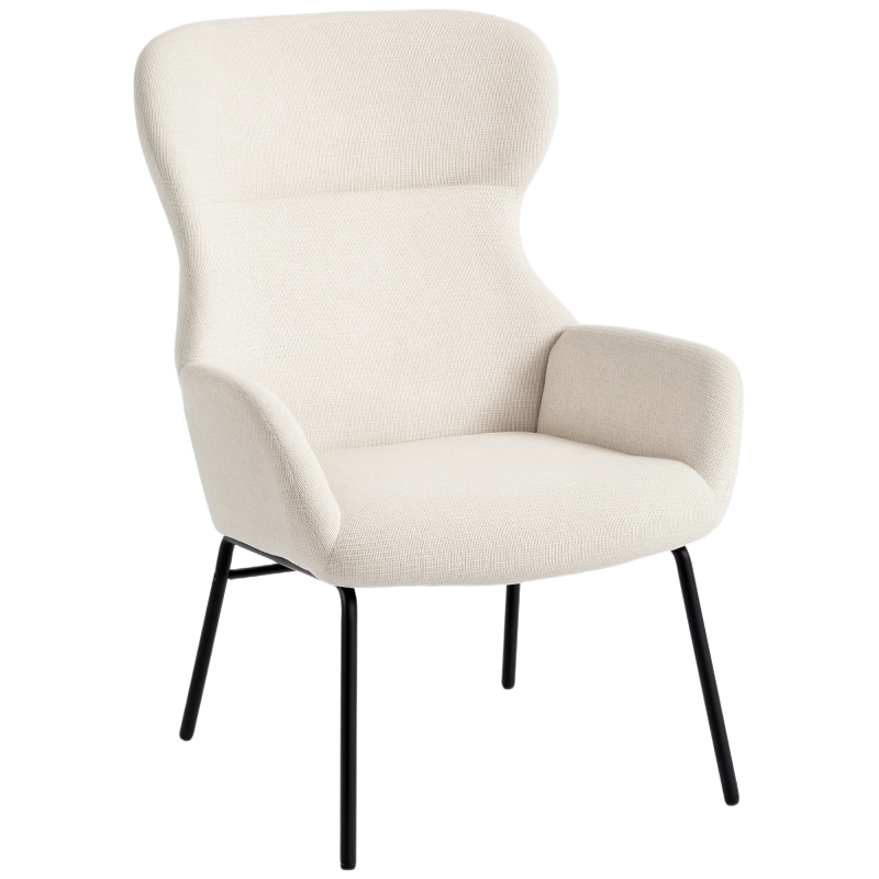 MODFU Polstersessel Ohrenbacken Cremeweiß 104x75x70 cm hoher Rücken, 11 cm Sitzpolster, Stahlrahmen pulverbeschichtet, vielseitig nutzbar Image