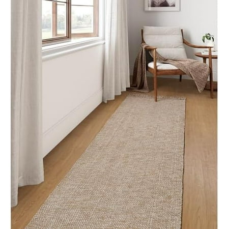 Long Hallway Runner Rug 2.6 x 10 Washable Runner Indoor Entryway Rug Tan/Cream Braided Woven Kitchen Runner Rugs Low-Profile Front Door Floor Carpet for Laundry Room Bedroom Doorway