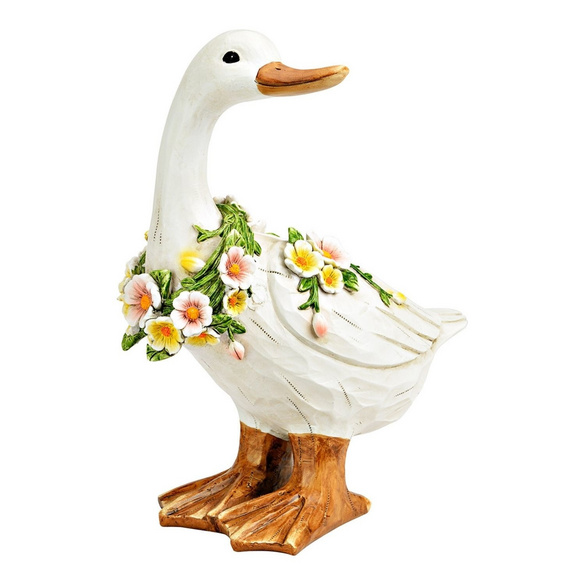 Dekofigur Gans mit Blumenkranz aus Magnesia rückblickend Image