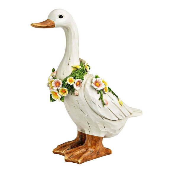 Dekofigur Gans mit Blumenkranz aus Magnesia seitlicher Blick Image