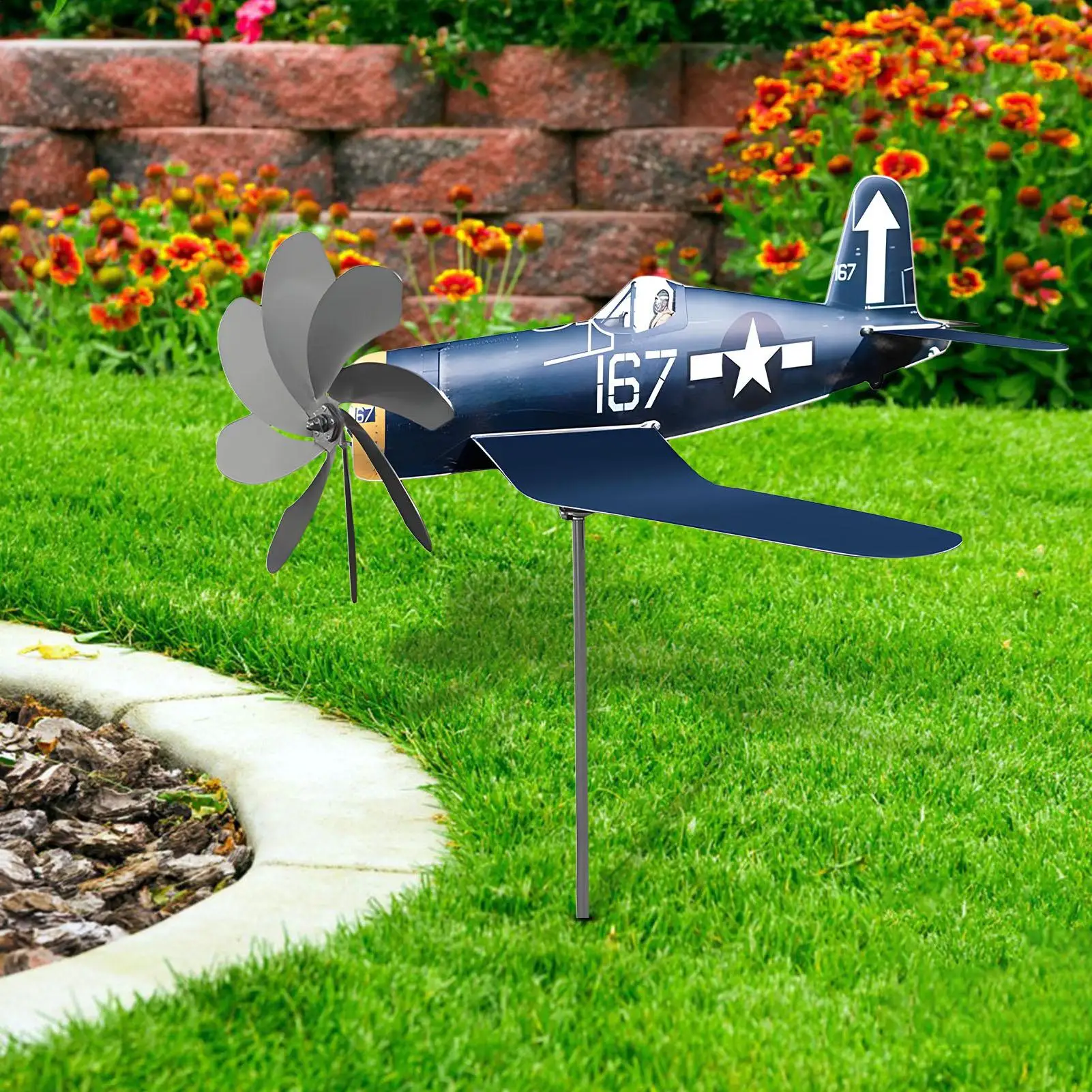 Aircraft palette à vent en métal et acier inoxydable, ornement de jardin, moulin à vent de patio, décorations de jardin, Spinner à vent de jardin