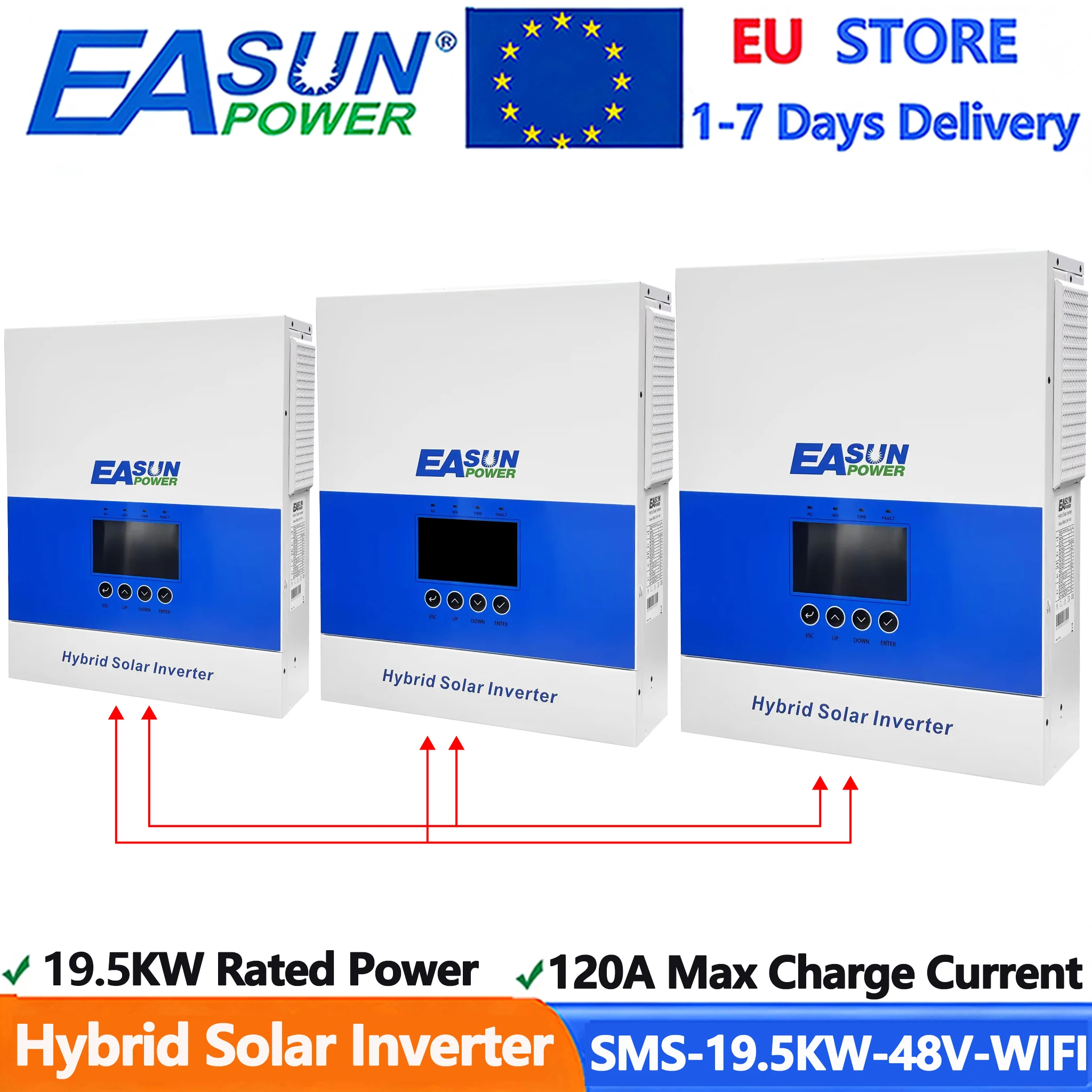 Inverter Solare Ibrido EASUN 19.5KW 48V 220V 120A con Regolatore di Carica Solare MPPT, Inverter Off-Grid con Supporto WIFI RS485 Trifase