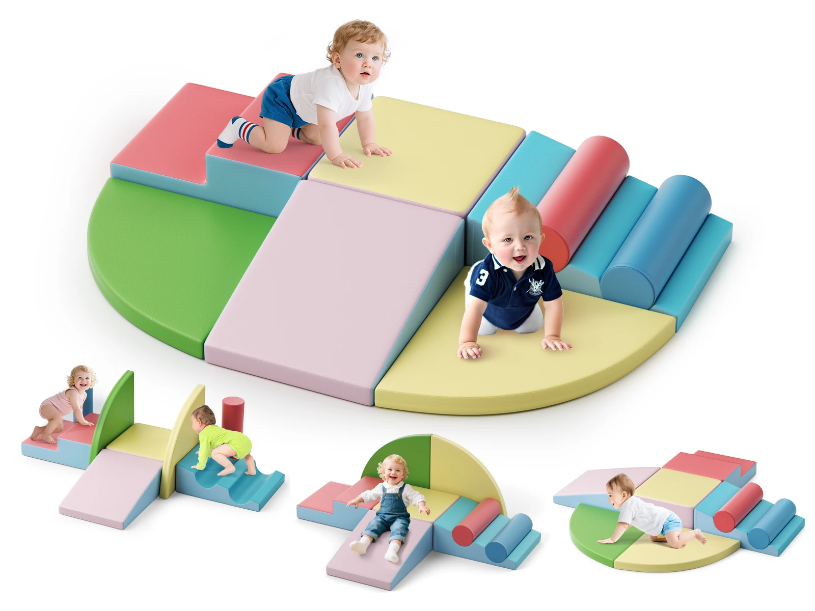 Kit da gioco per parco giochi interno con blocchi da arrampicata per bambini da 8 pezzi, giocattolo da costruzione in morbida schiuma per bambini da 1 a 3 anni, regali per bambini multicolori