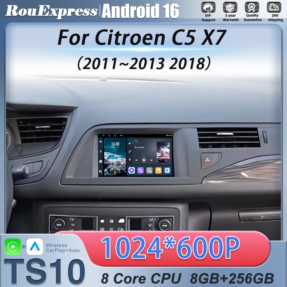Autoradio Android 16 pour Citroën C5 X7 2011-2018, lecteur multimédia Carplay GPS vidéo, caméra embarquée 8 cœurs Wifi