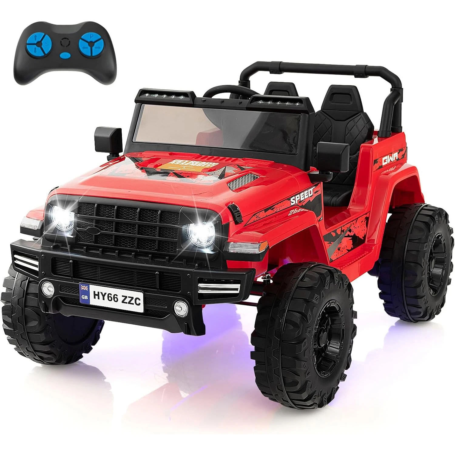 24 V Kinder-Elektroauto, Kinder-Auto, elektrisch, 2-Sitzer mit Fernbedienung, Elektroauto mit Musik, Hupe und LED-Leuchten Image