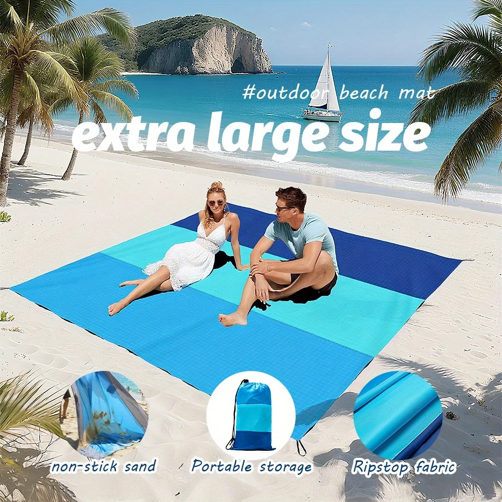 Wasserdichte Strandmatte 2 x 2,1 m – sandfreies, faltbares Camping-, tragbare, leichte Outdoor-Picknickdecke, Strandtuch im Taschenformat