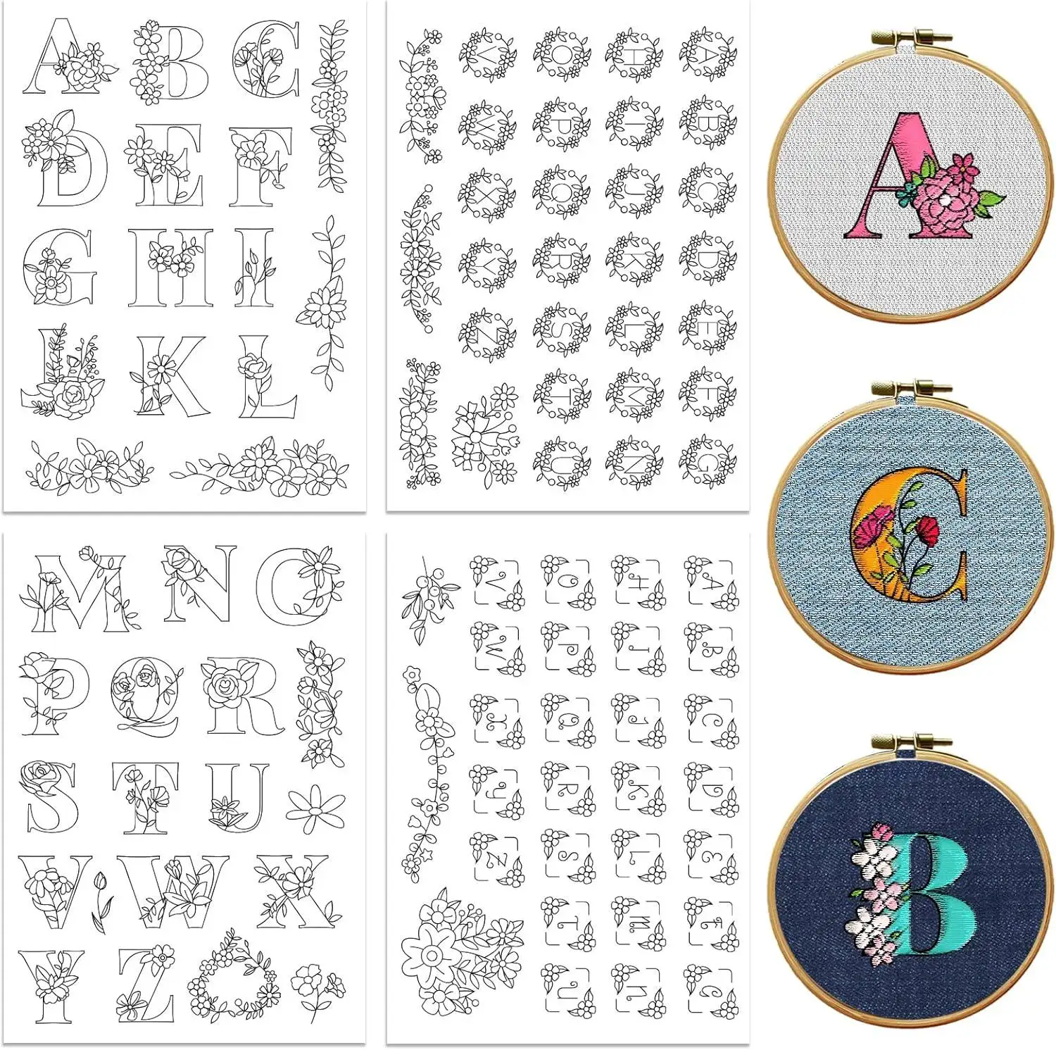 4-Blatt Alphabet-Stickerei-Stabilisator - Wasserlösliches Selbstklebendes Papier für DIY-Bekleidungsdekoration Image