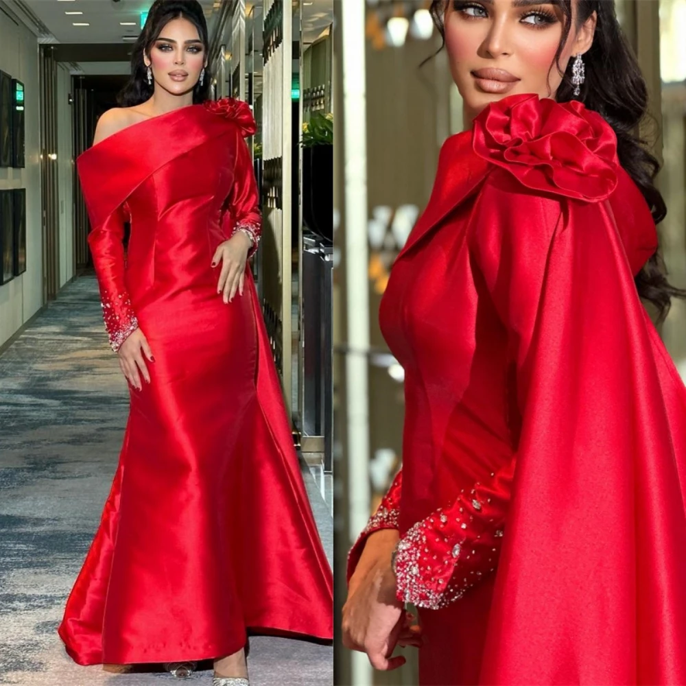 Maßgeschneidertes, elegantes One-Shoulder-Meerjungfrau-Partykleid, bodenlang, lange Pailletten-Blume, formelle Abendkleider, Sa Nova Dess Dess Image