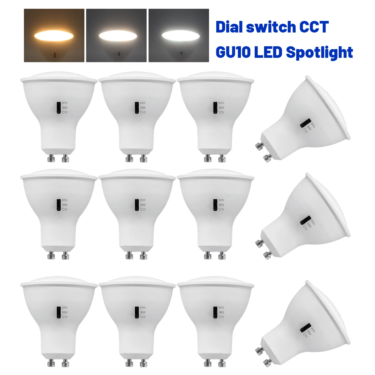 1-10 Stück DIP-Schalter Dreifarbige Temperaturschaltbare GU10 Strahlerlampe 110V 9W Ersatz für 60W Halogenlampe für Wohnzimmer und Zuhause