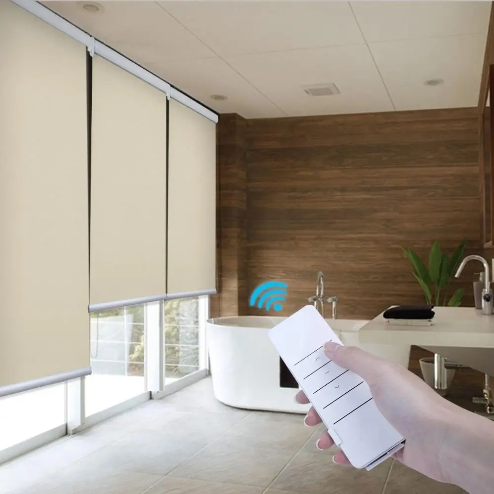 Automatische Rollos - Motorisierte Verdunkelungsrollos mit Fernbedienung & WLAN. Vollständige Privatsphäre & Sonnenschutz für Schlafzimmer & Heimkino. Image