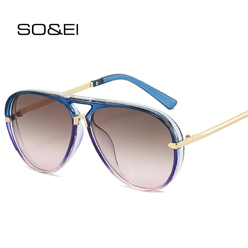 SO&EI Retro Pilot Frauen Doppel Brücken Sonnenbrille Mode Gradient Shades UV400 Männer Punk Blau Grün Sonnenbrille