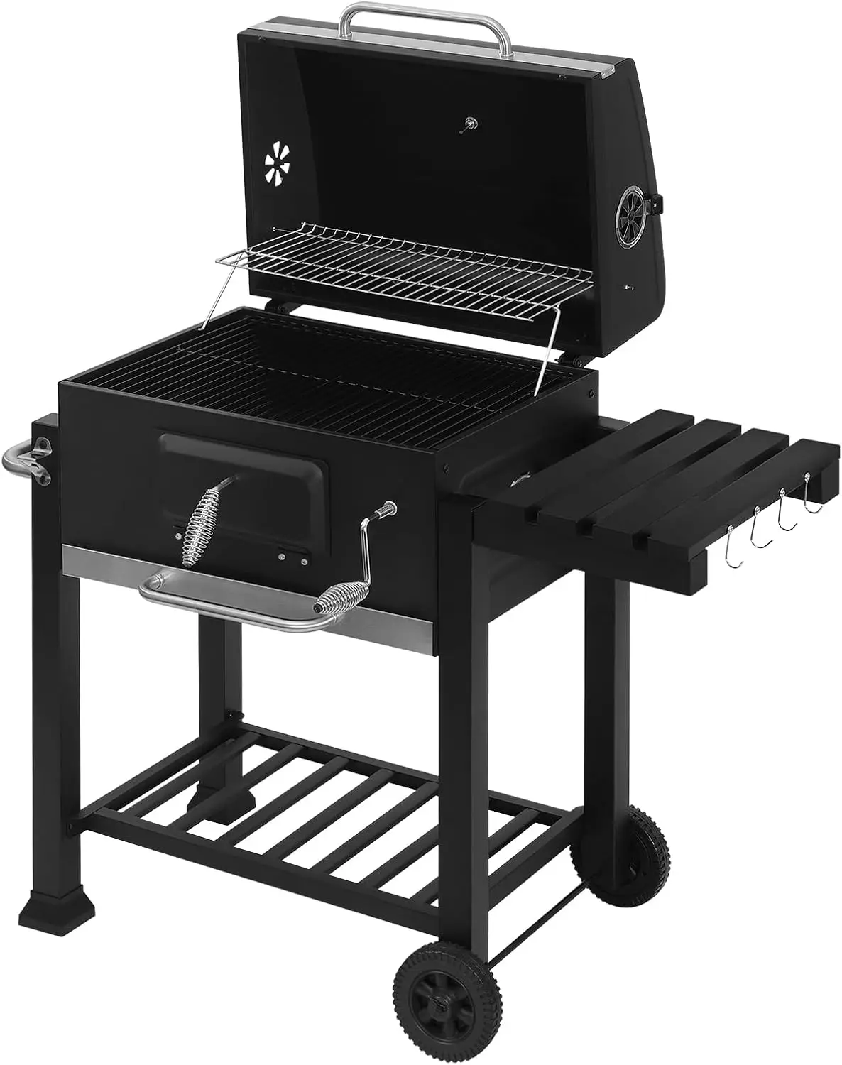 2-Rad-Holzkohlegrill mit 2 Grillrosten und 1 schwarzem Metallthermometer Image