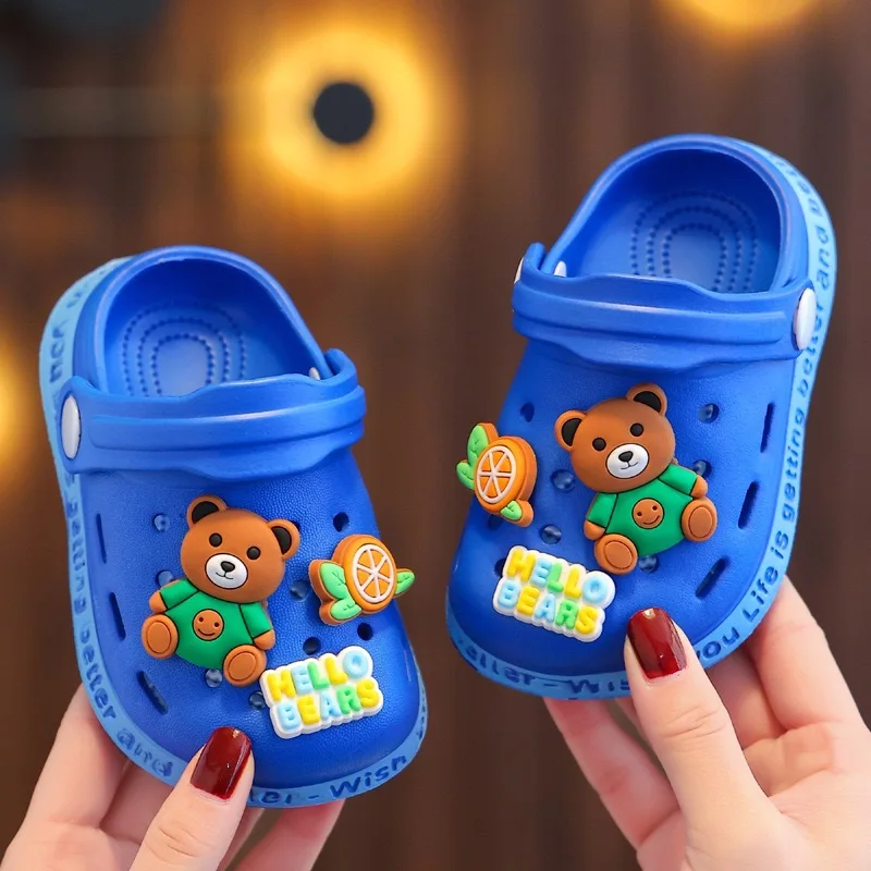 Sommer-Kinderpantoffeln, niedliche Cartoon-Lochschuhe, geschlossene Zehenpartie, weiche Sohle, rutschfest, Indoor-Babysandalen, Pantoffeln für Jungen, Mädchen, Kleinkinder Image