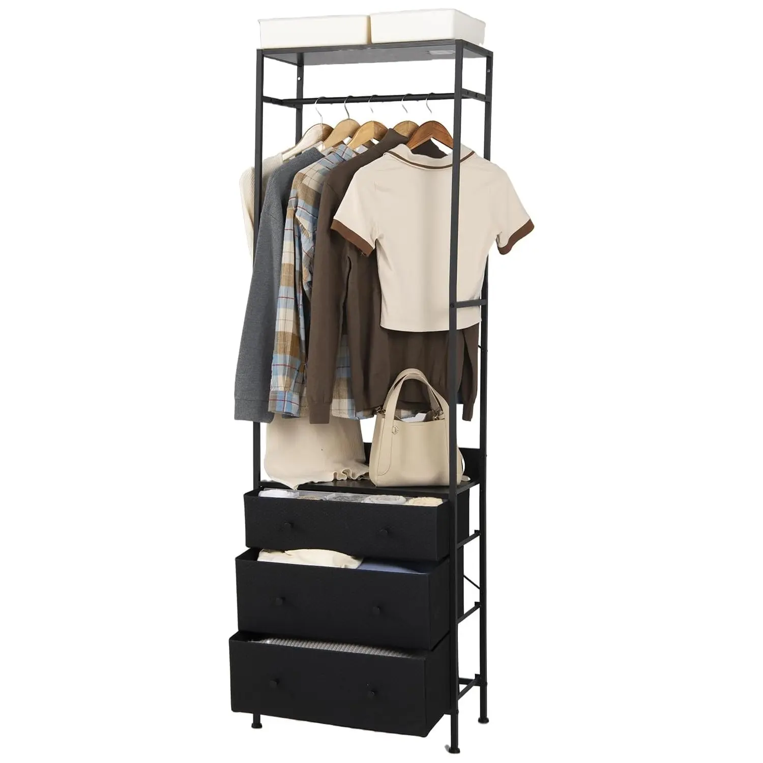 Garderobenständer mit 3 Schubladen, Garderobe mit Aufhängeschiene und Aufbewahrungsfächern, Kleiderständer, Garderobenständer für den Flur