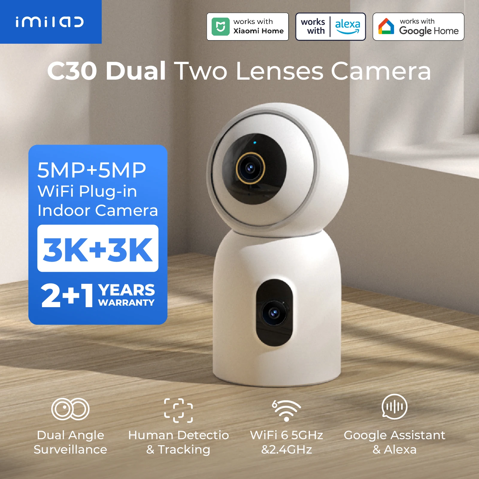IMILAB C30 Dual 10MP Babyphone Smart IP-Kamera mit KI-Erkennung, Personenverfolgung, Farbnachtsicht, kompatibel mit Xiaomi APP Image