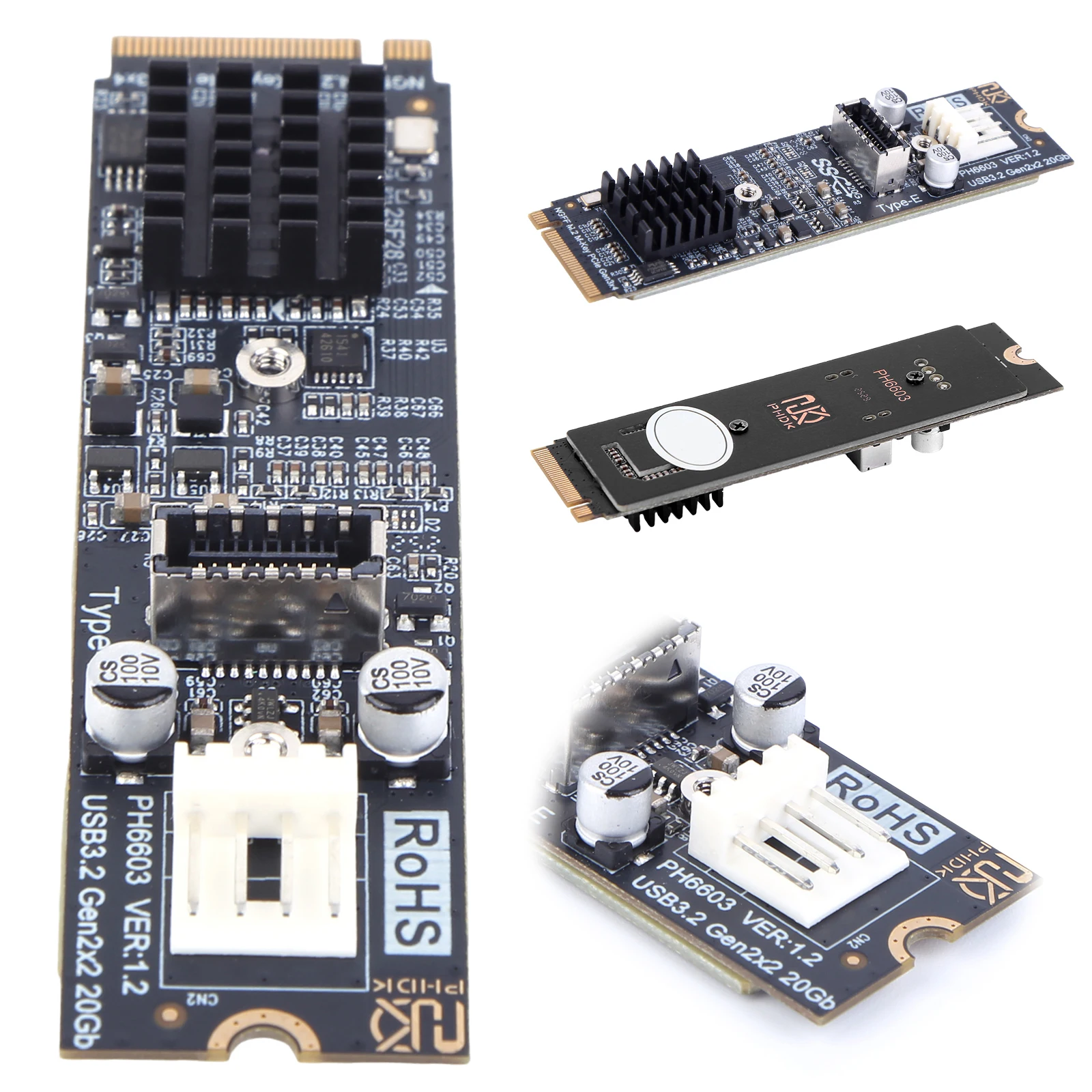 M2 NVME zu TYPE-E Adapter 20Gbps Hochgeschwindigkeits-M2 M-Key PCIe zu USB3.2 Frontplatten-Erweiterungskarte ASM3242 Chipsatz für PC Image