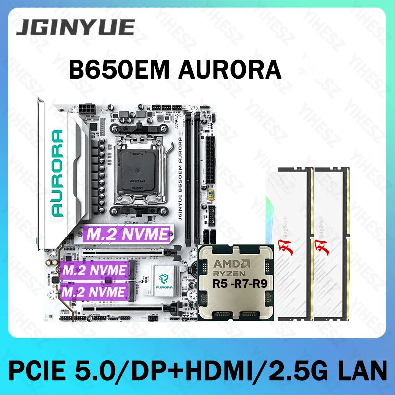 JGINYUE Neues B650M AM5 Motherboard Unterstützt Ryzen 7500F/7600X/9700X Desktop-PC DDR5 RAM PCIe5.0 Gaming Ohne WLAN M-ATX B650EM AURORA Image