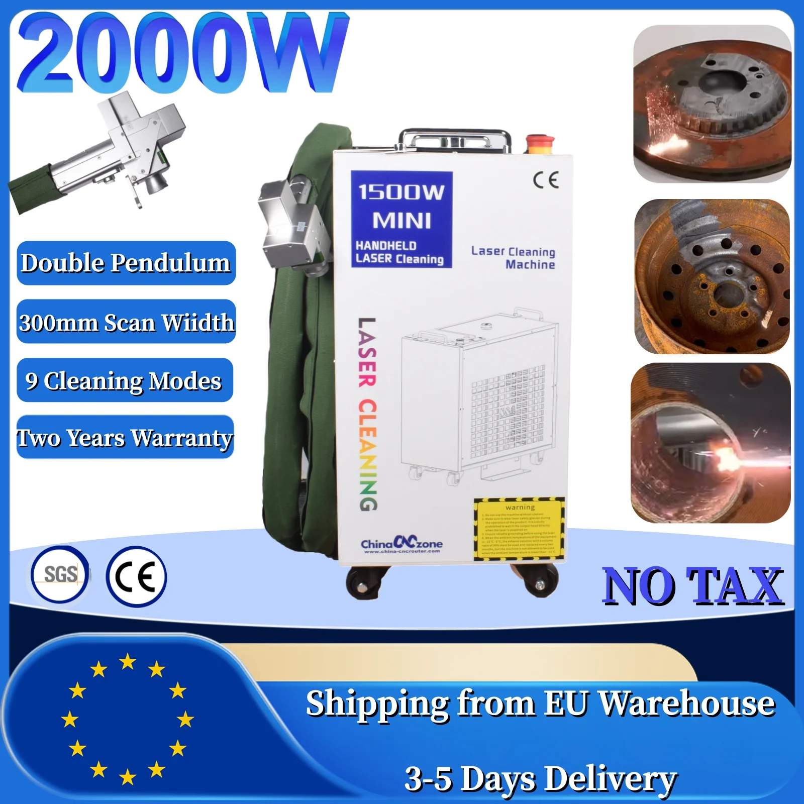 BWT 2000 W kontinuierliche Laserreinigungsmaschine RELFAR Doppelpendelsystem zur Metallreinigung, Entfernung von Rostöl, 300 mm Breite, 9 Modi Image