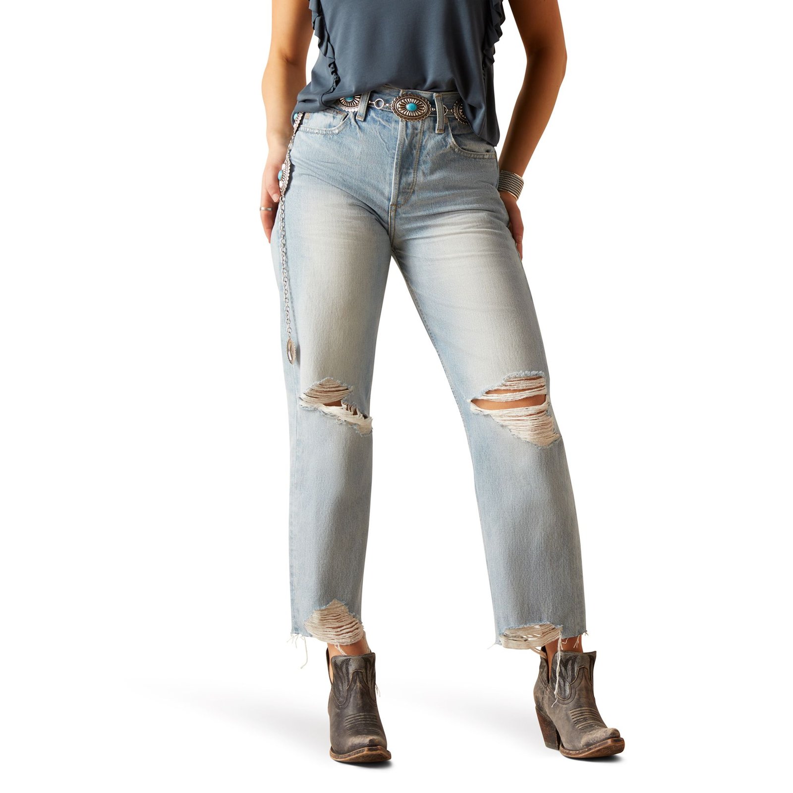 Ariat Women's Ultra High Rise Tomboy Straight Jean (Size 31) Mykonos, Cotton,Denim,Elastine