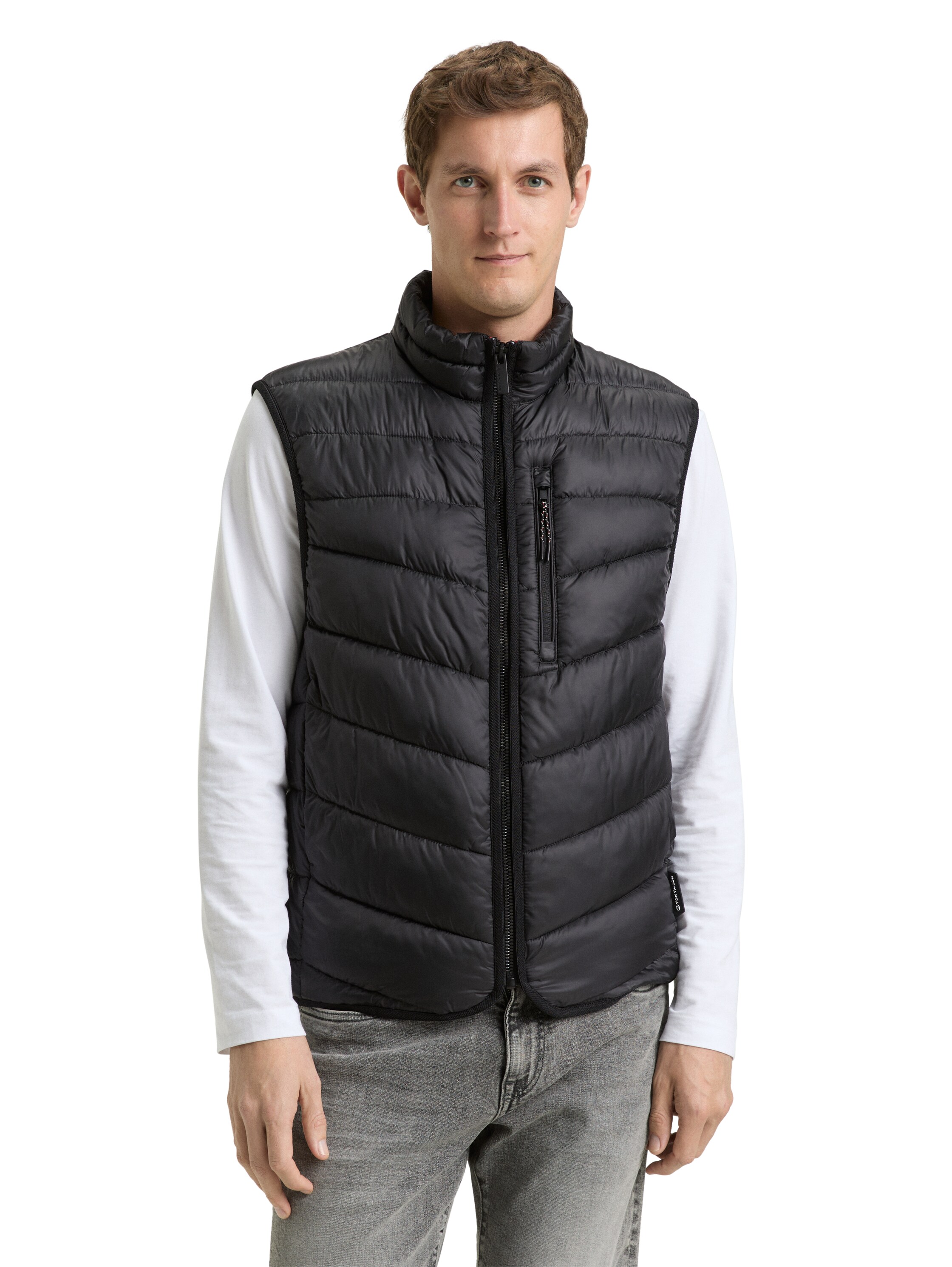 Steppweste TOM TAILOR, Herren, Gr. XL, schwarz, Steppware, Obermaterial: 100% Polyester. Futter: 100% Polyester, unifarben, regular fit normal, Westen Steppweste, mit Taschen