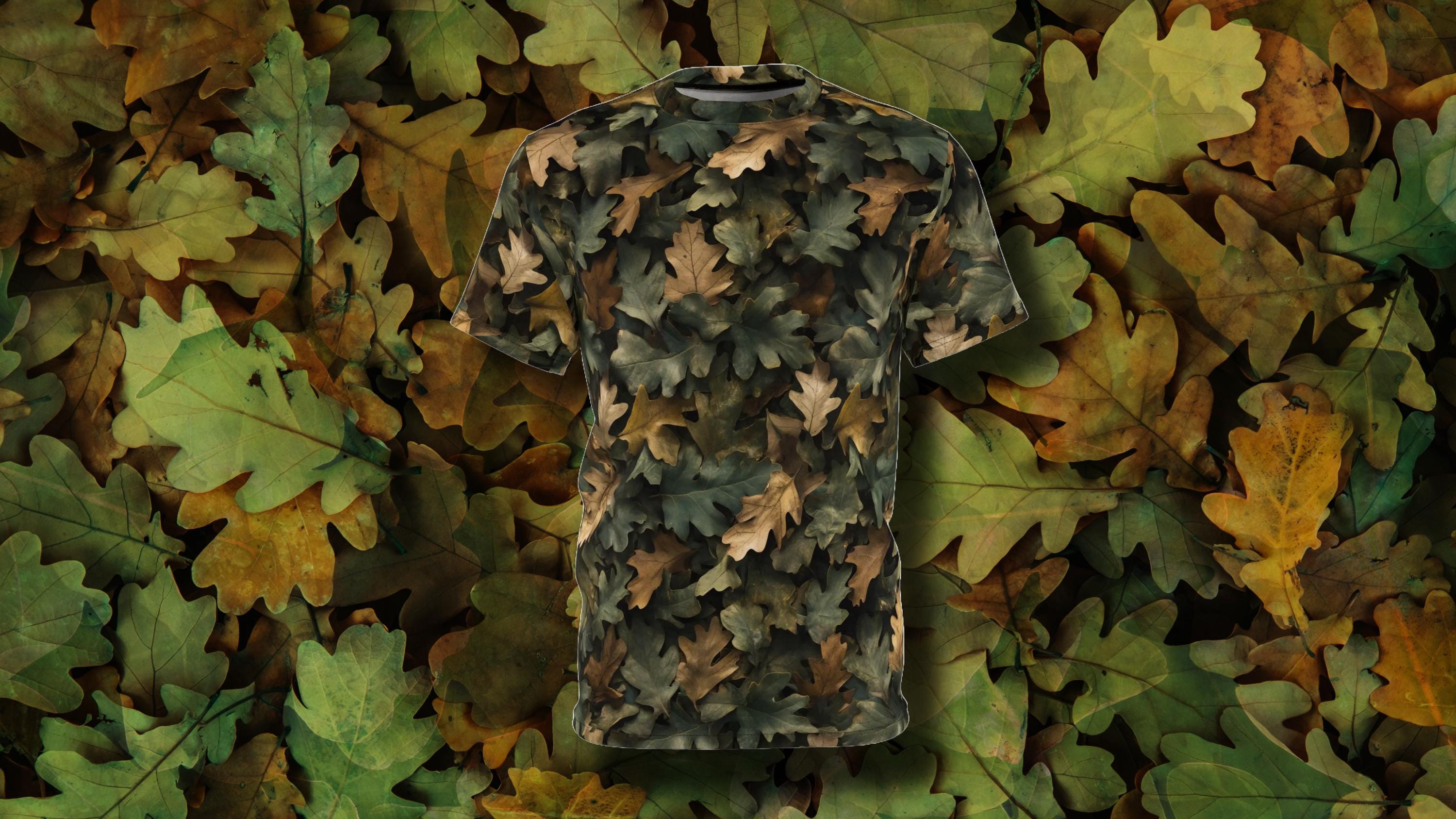 Eichenlaub Unisex Cut & Sew T-Shirt - AOP Camo T-Shirt, einzigartiges grafisches T-Shirt, Naturliebhaber T-Shirt, Outdoorsy Shirt, Geschenk für Camo-L