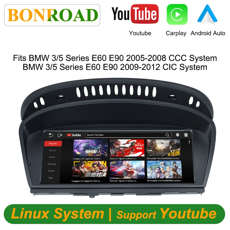 Autoradio Bonroad Wireless CarPlay Android Auto per BMW Serie 3 5 E90 E91 E92 E60 E61 E62 2005-2012 Lettore Multimediale CCC CIC
