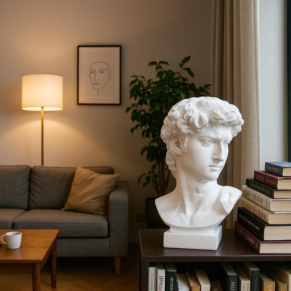 Statua busto di David: scultura rinascimentale da 48 cm, decorazione per la casa in gesso bianco / busto romano