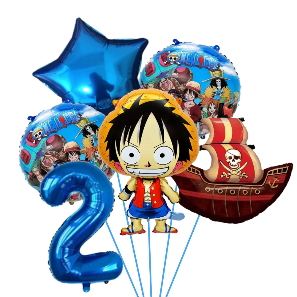 6 stücke Anime One Piece Junge Geburtstag Party Dekoration Set Kuchen Flagge Einsetzen Party Ballon Kombination Cartoon Geburtstag Dekoration Image