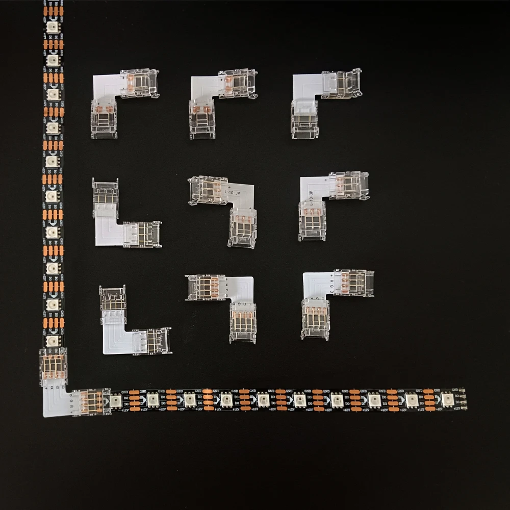 LED-Eckverbinder, rechtwinklig, L-Form, transparente Schnalle, lötfrei, für SMD 2Pin/3Pin/4Pin 8mm 10mm WS2811 WS2812 WS2815 Image