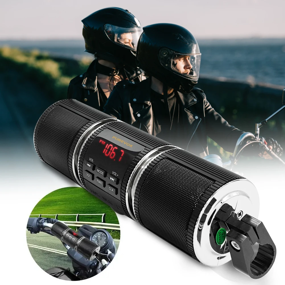 Motorrad-Lenker-Stereolautsprecher, kabelloser MP3-Player mit AUX-IN/USB/TF-Karte, FM-Radio, Schwarz Image