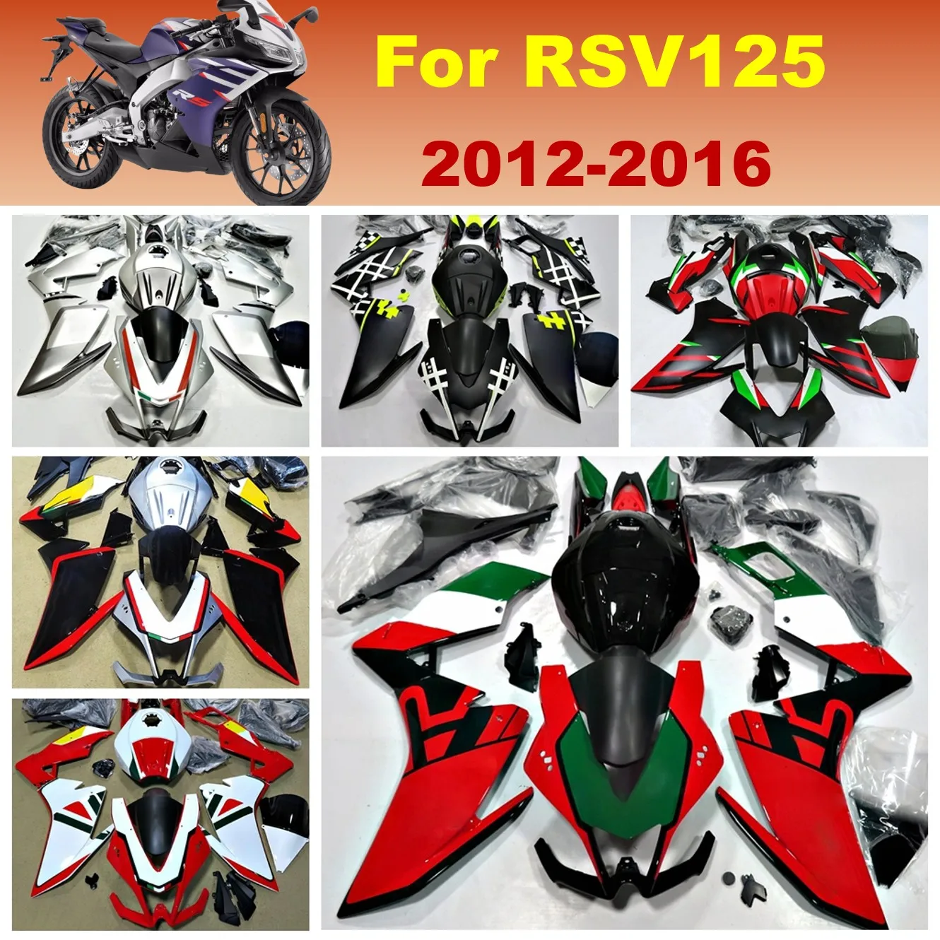 Motorrad-Aftermarket-Teile, Verkleidungen für Aprilia RS 125 2012 2013 2014 2015 2016, RS4 ABS-Einspritz-Karosserieset RSV 125 12–16 Image
