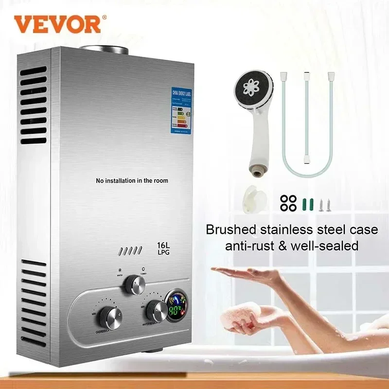 VEVOR 18L LPG-Gas-Warmwasserbereiter, 36 kW, elektrischer Durchlauferhitzer, sofort heiß, mit Digitalanzeige für Küche, Badezimmer, Salon Image