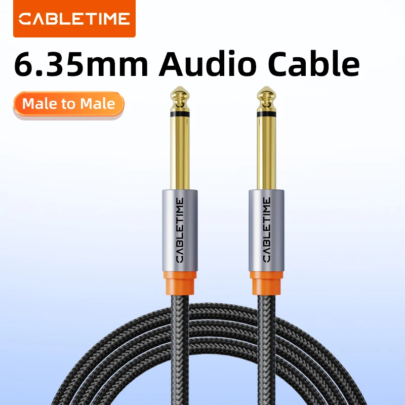 CABLETIME Gitarren-Instrumentenkabel, 6,35 mm auf 6,35 mm TRS-Stereo-Audiokabel, Stecker auf Stecker, Aluminiumgehäuse für Gitarren-Bass-Verstärker Image