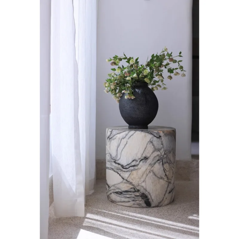 Sofa zylindrischer Beistelltisch B & B Wohnzimmer Marmorimitat Kaffee Wohnungsmöbel Image