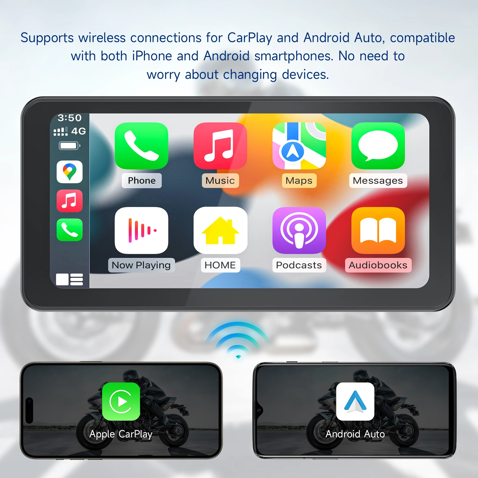 6,25 Zoll tragbares Motorrad Wireless Apple Carplay/Android Auto GPS Navigator Touchscreen Image