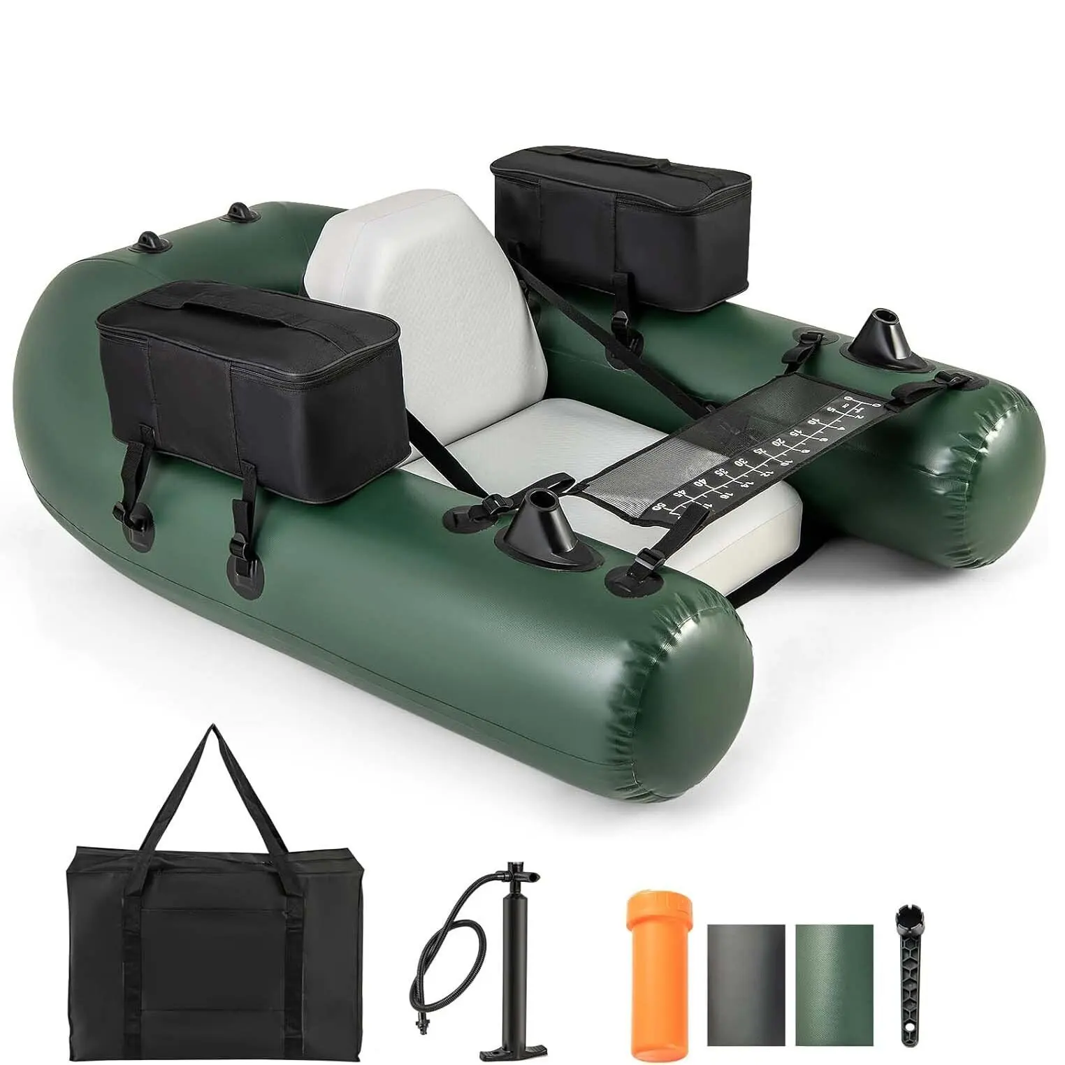 Aufblasbares Fischerboot, Schlauchboot mit Rückenlehne, Pumpe und Riemen, Bauchboot 100 kg Tragkraft, Paddelboot 157 x 114 x 35 cm Image