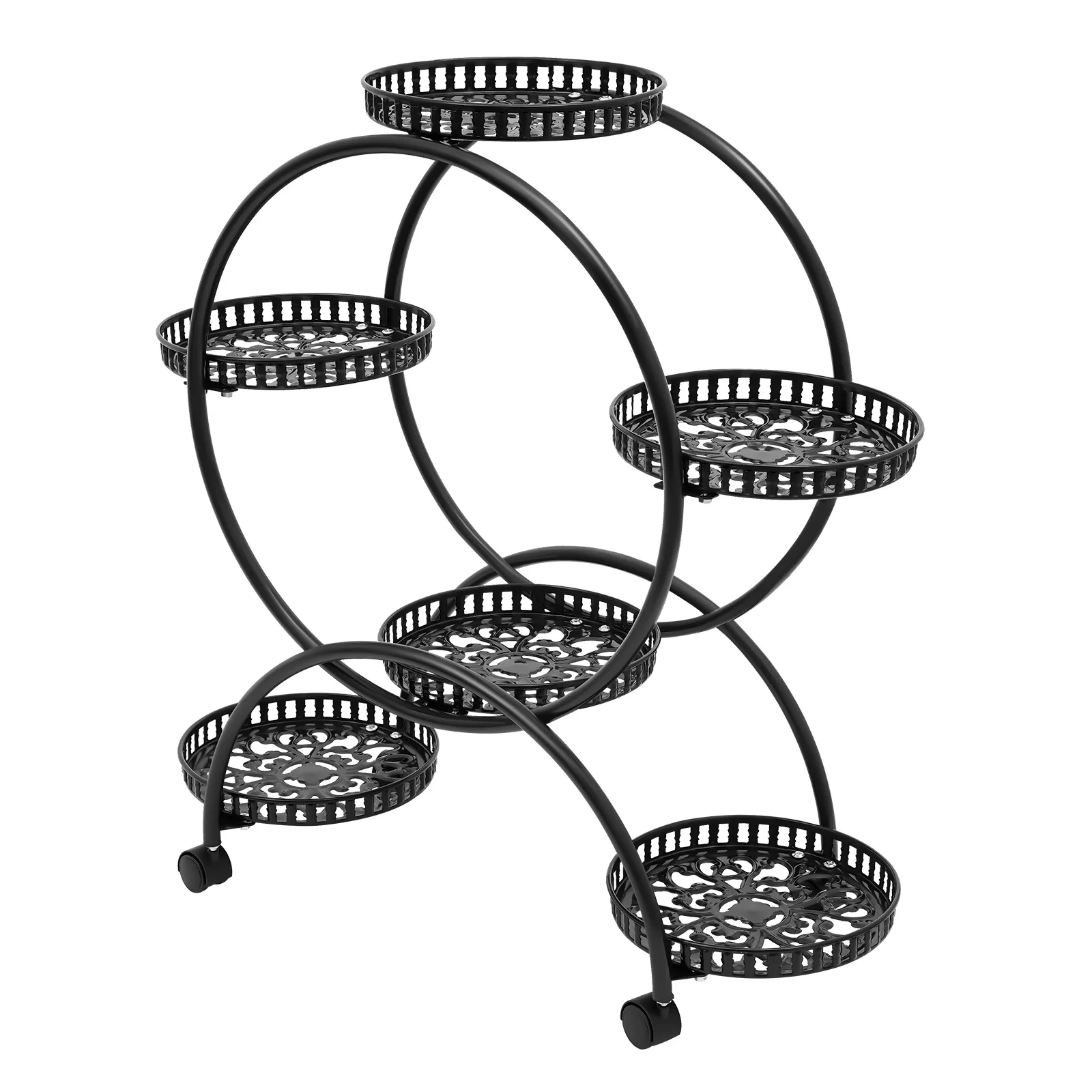 Pflanzenständer aus Metall, 6 Töpfe, Pflanzen, Blumenhalter, 4-stufiges Ausstellungsregal mit Rädern für Terrasse, Garten, Hof, Heimdekoration Image