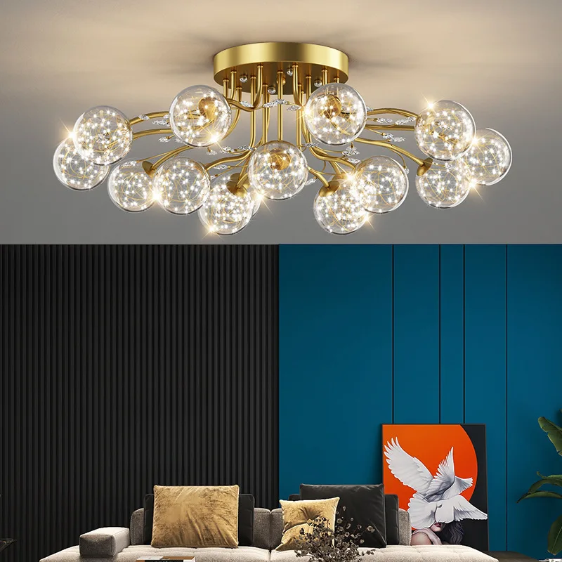 Luxus Glaskugel Decke Kronleuchter moderne LED Sternen kronleuchter für Wohnzimmer Shop Innen dekor Gold Schlafzimmer Decken leuchte