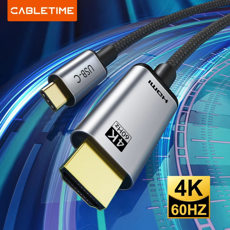 CABLETIME Typ C auf HDMI-Kabel HD 4K 60 Hz USB C auf HDMI 2.0 Thunderbolt 3 Konverter für Laptop TV Projektor Monitor MacBook Air Image