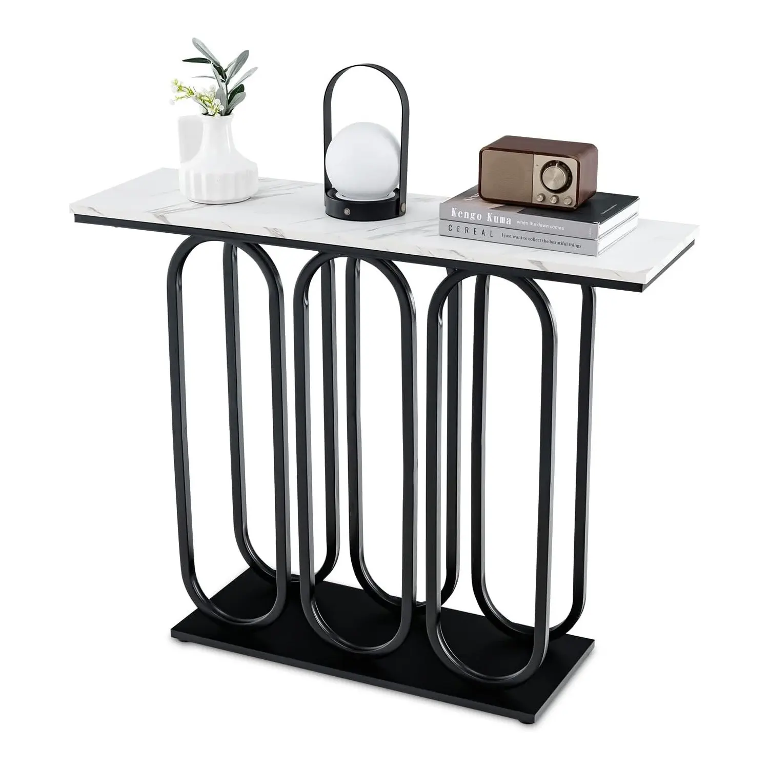 Konsolentisch mit Marmoroptik, Eingangstisch schmal mit Metallrahmen, Konsolen-Beistelltisch für Wohnzimmer, Flur, Schlafzimmer
