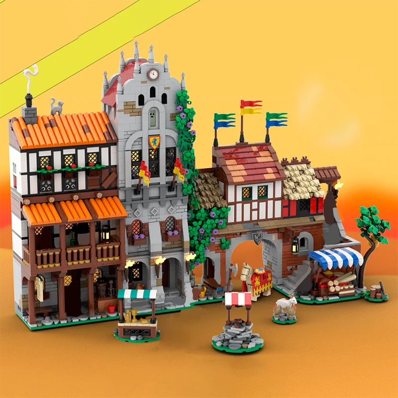 NEUE 3327PCS Europäischen Mittelalterlichen Burg MOC Stadt Platz Modell DIY kreative ideen Kind weihnachten Spielzeug Montage Puzzle geburtstag geschenk Image