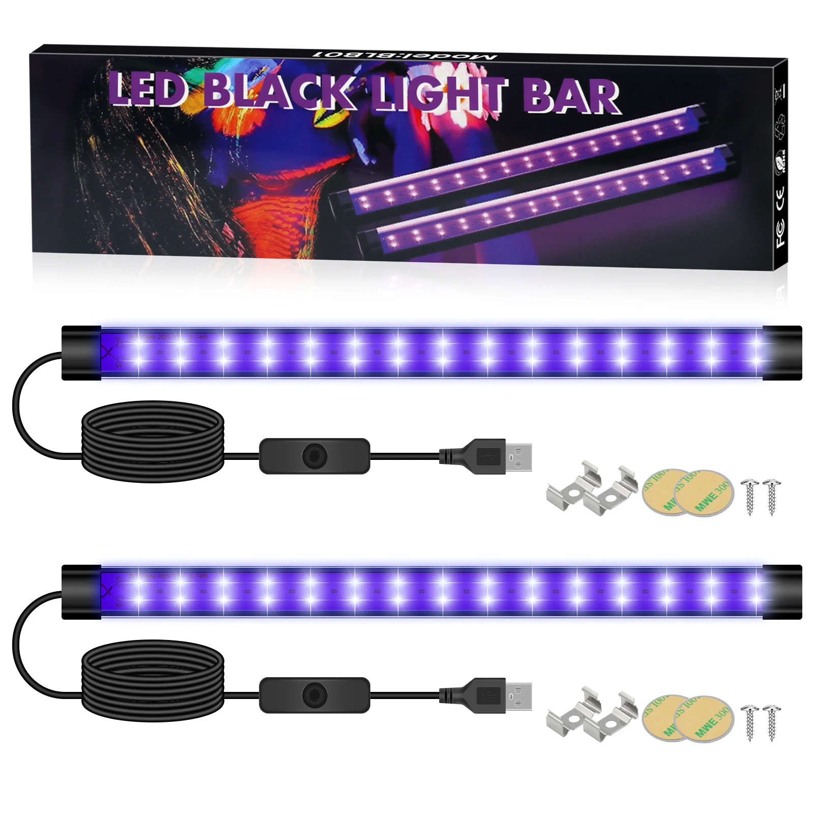 2PCS USB 5V UV Schwarz Licht Bar mit Schalter 10W 30cm Uv Lampe Rohr 365-395nm für Schrank Regal Party Decor LED Schwarzlicht Image