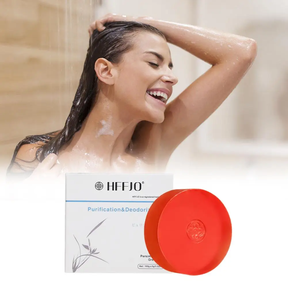 Persimmon-Seife mit ätherischen Ölen reinigt sanft, beruhigend, reinigend, für Gesicht und Körper, natürlicher Grüntee-Extrakt, ätherische Ölseife Image