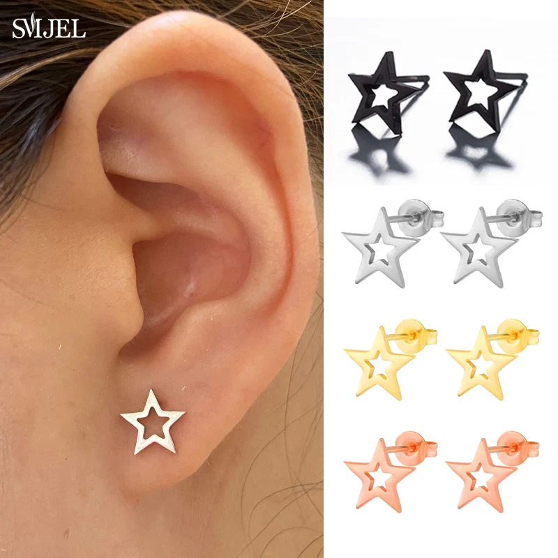 Neue Edelstahl Hohl Stern Ohr Winzige Stern Ohrstecker Für Frauen Alltag Teen Mothers'day Himmlische Geburtstagsgeschenk Schmuck Image