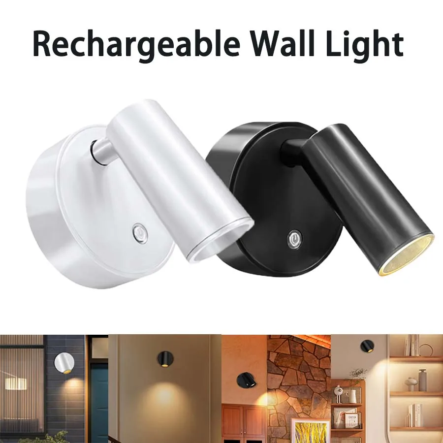 LED-Licht, magnetisch, wiederaufladbar, Wandleuchte, Strahler 360° ° Rotation Wireless Touch Nachtlichter für dimmbare Schlafzimmer-Nachttischlampe