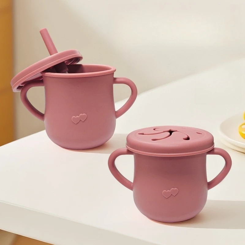 Kinder Silikon Wasser Tasse auslaufsicher Stroh Wasser Tasse Baby Training Silikon Snack Tasse Baby Lernen Trinkbecher Image